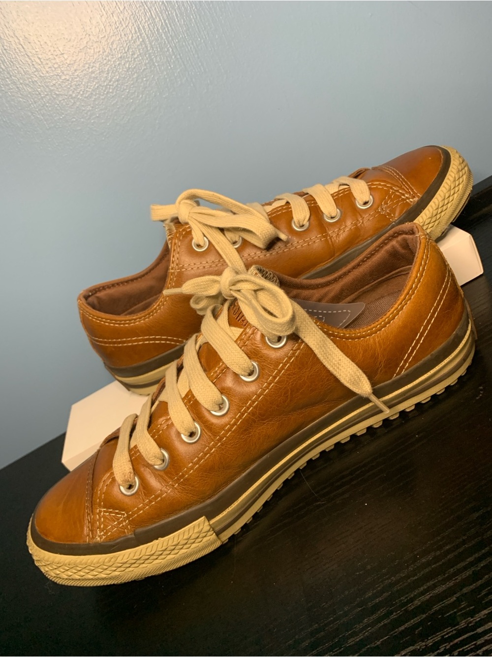Women's Leather Low-Top Sneakers in Tan